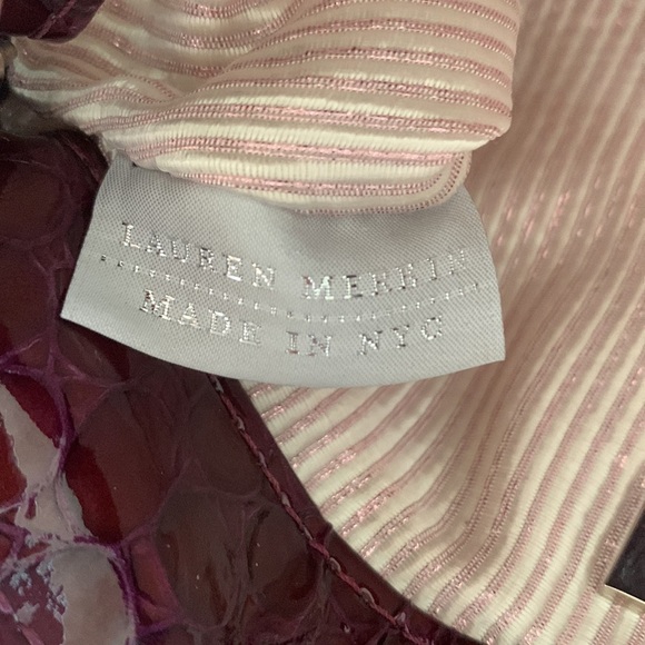 Lauren Merkin Reptile Embossed Patent Hinged Clutch Women’s Wine Purple Purse - Picture 6 of 6